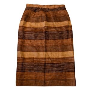 Vintage 90s Jones New York Brown and Tan Striped Linen Pencil Skirt